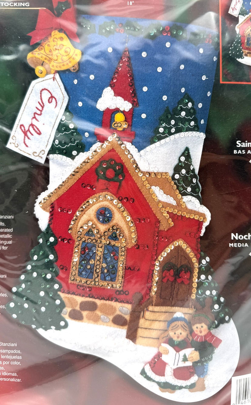 Bucilla Felt Christmas Stocking Kit O Holy Night 84959 Church 18" NOS Sealed New